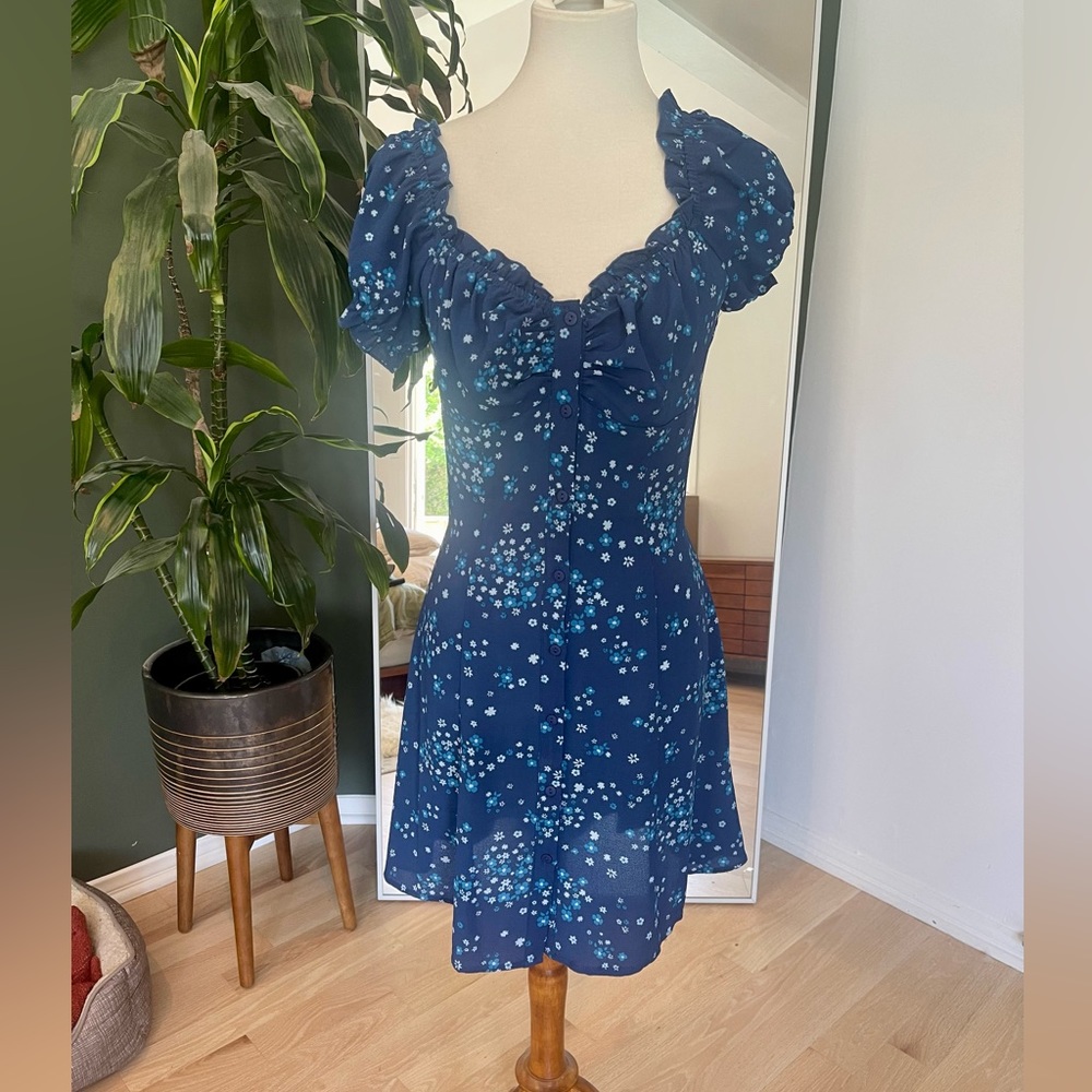 Blue Floral Dress With Tags - Size M